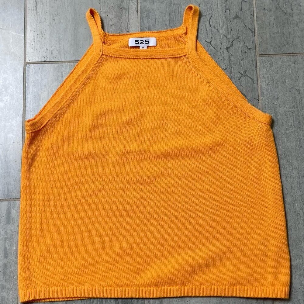 525 America 100% Cotton Knit Tank Top Orange Sleeveless Sweater Size Medium